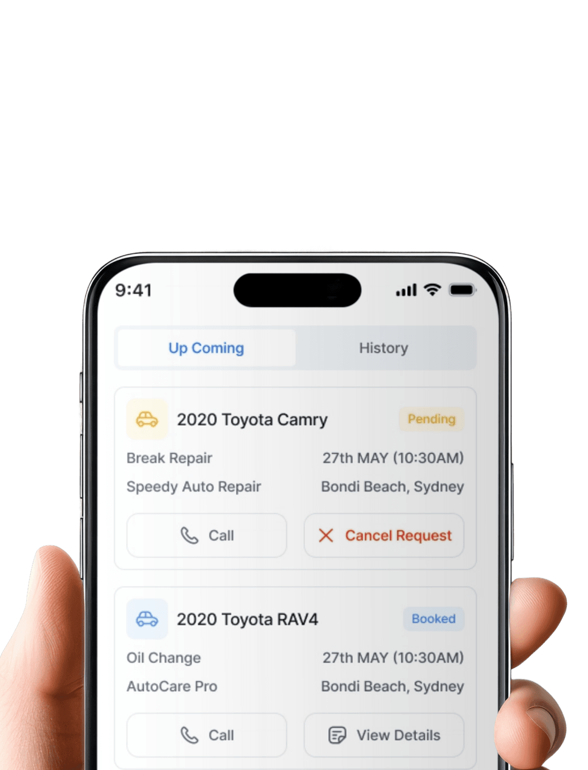 Car service status tracking in OzAutoBook app