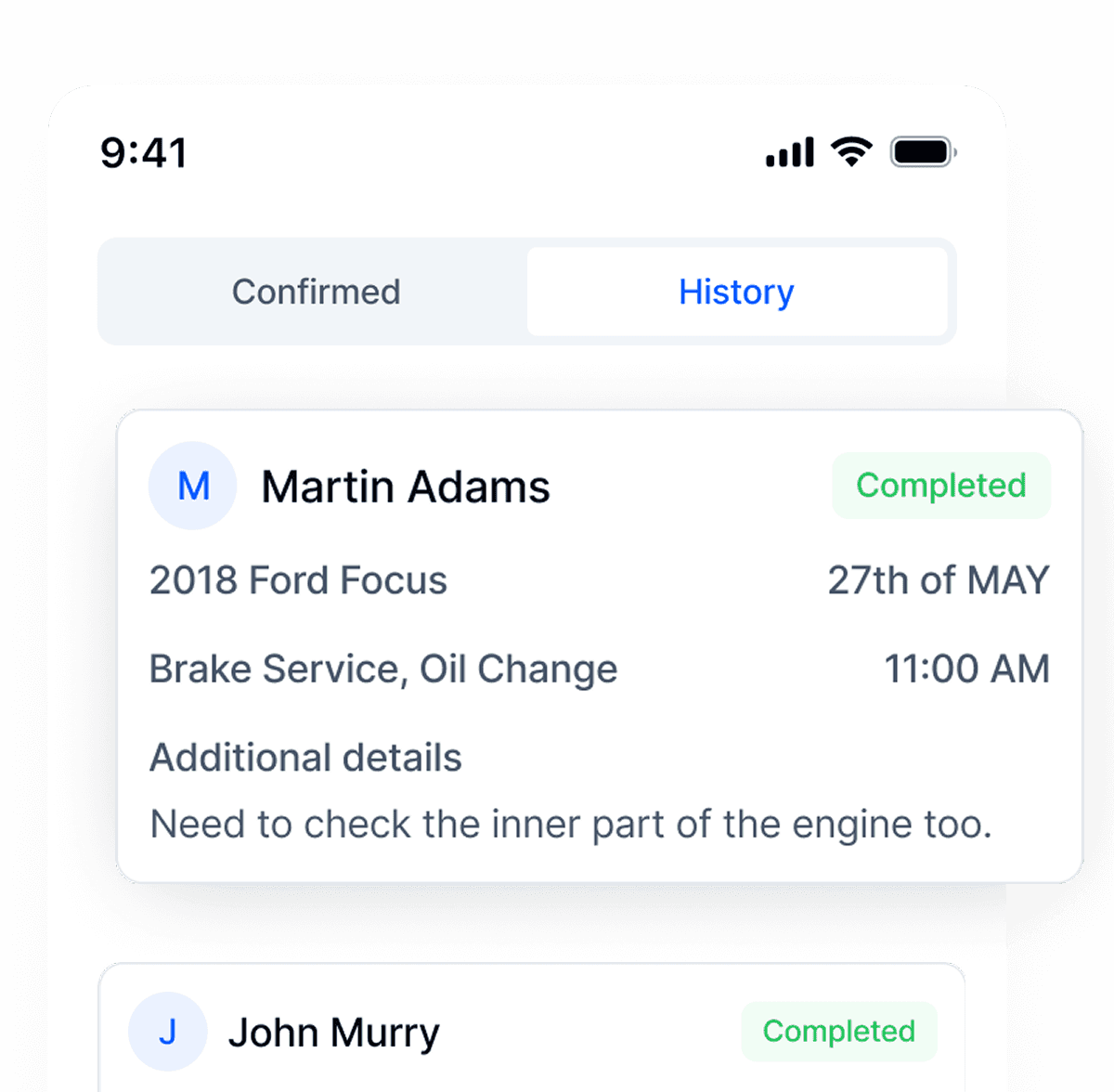 Job completion and car service history dashboard in OzAutoBook